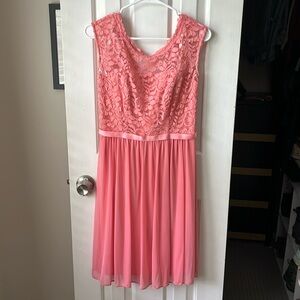 Pink lace and chiffon bridesmaid dress